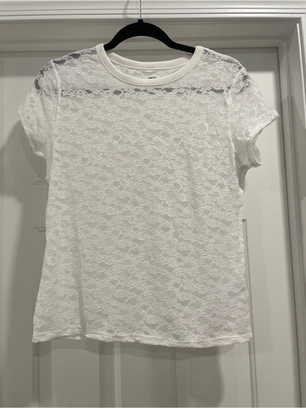 aerie White Floral Lace Short-Sleeve Tee